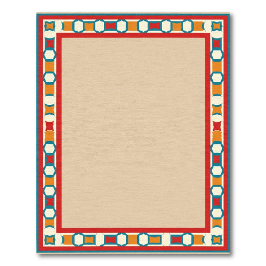 Red Teal Orange Geometric Border Rug