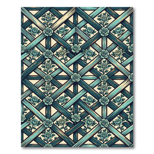 Teal Rose Lattice Garden Rug
