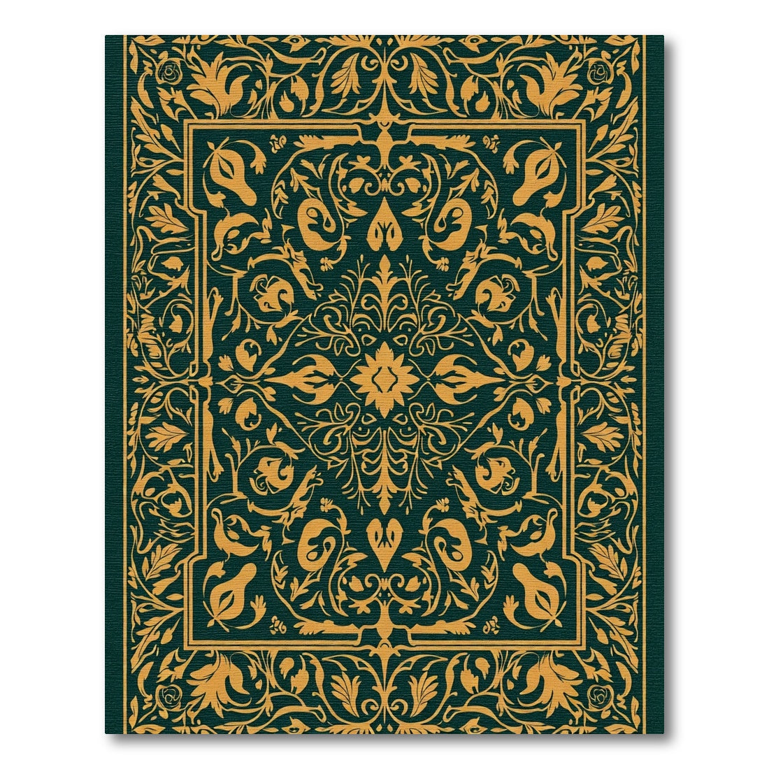 Antique Gold Floral Scroll Border Rug