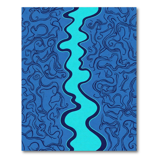 Deep Blue Wavy River Swirl Rug