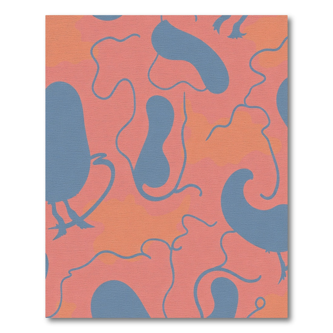 Coral Blue Abstract Organic Shapes Rug