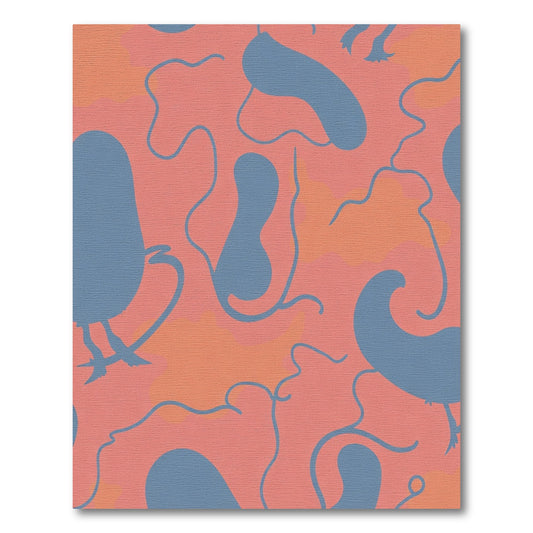 Coral Blue Abstract Organic Shapes Rug
