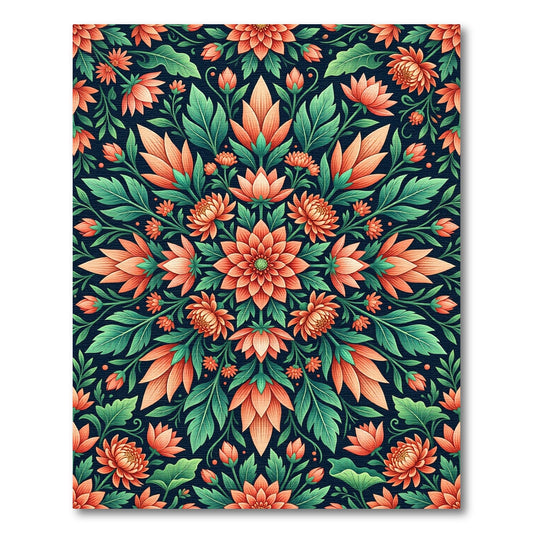 Symmetrical Coral Floral Botanical Medallion Rug