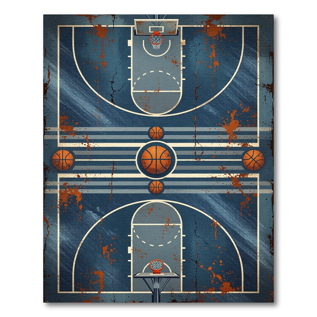 Distressed Blue Court Basketball Graphic Rug