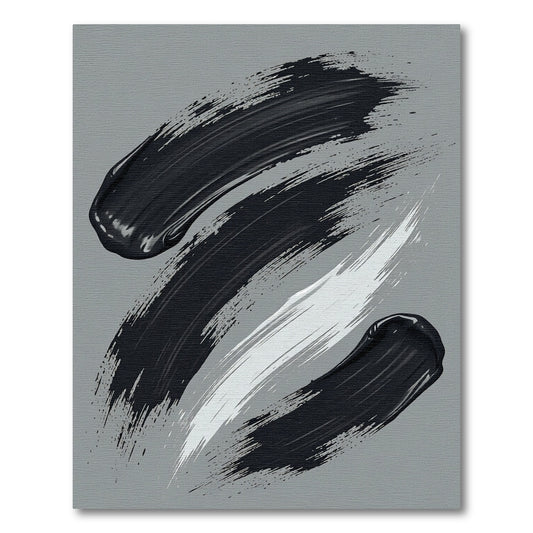 Bold Black White Swirl Strokes Rug