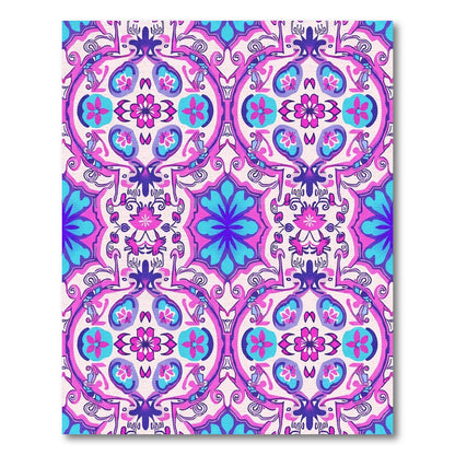 Vibrant Pink Blue Floral Medallion Composition Rug