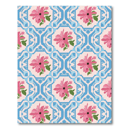 Pink Floral Blue Arch Medallion Rug