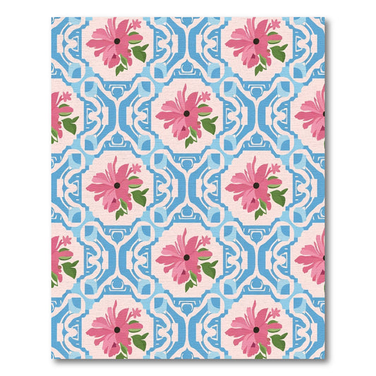 Pink Floral Blue Arch Medallion Rug