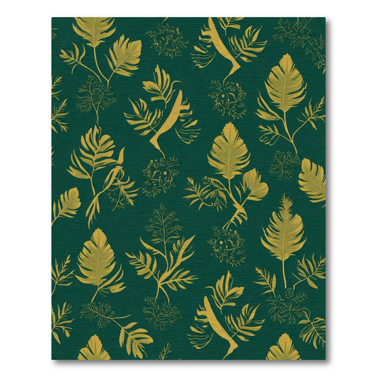 Emerald Green Golden Foliage Arrangement Rug