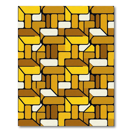 Mid-Century Modern Golden Geometric Abstract Rug