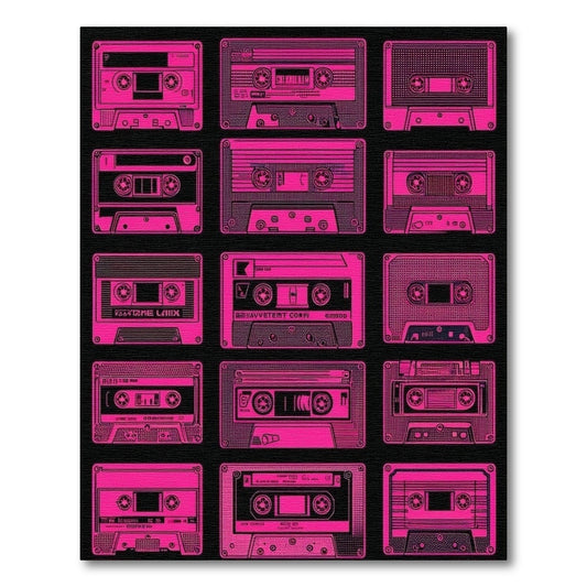 Retro Neon Pink Cassette Tapes Rug