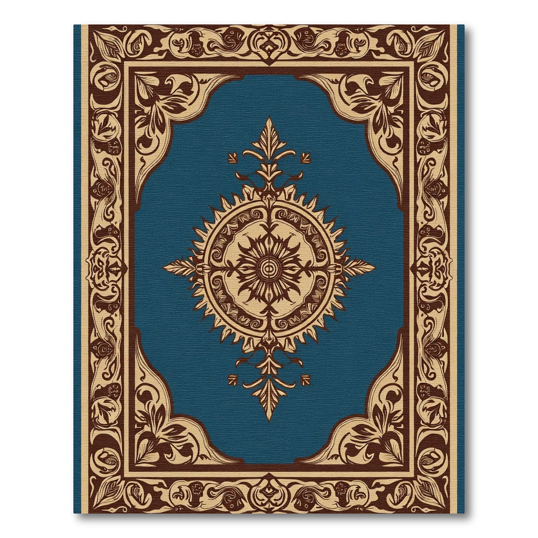 Deep Teal Brown Floral Medallion Rug