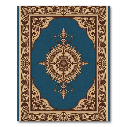 Deep Teal Brown Floral Medallion Rug