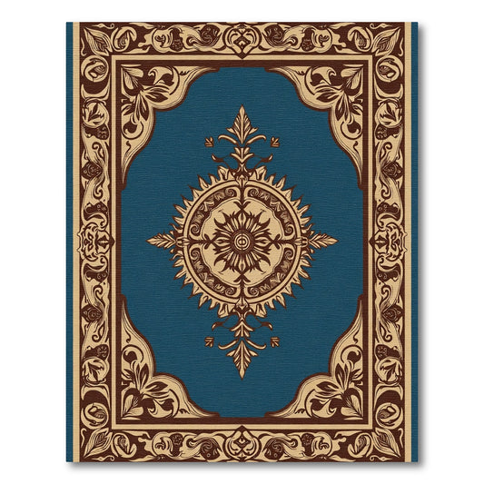 Deep Teal Brown Floral Medallion Rug