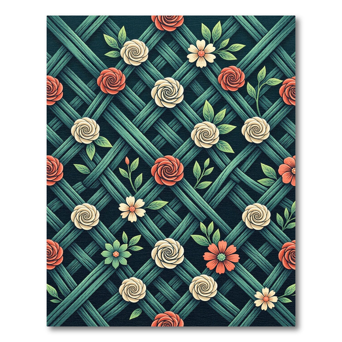 Rose Trellis Weave Floral Green Rug