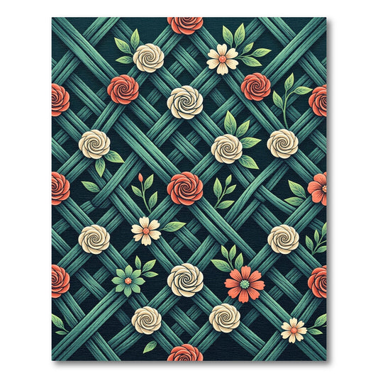 Rose Trellis Weave Floral Green Rug