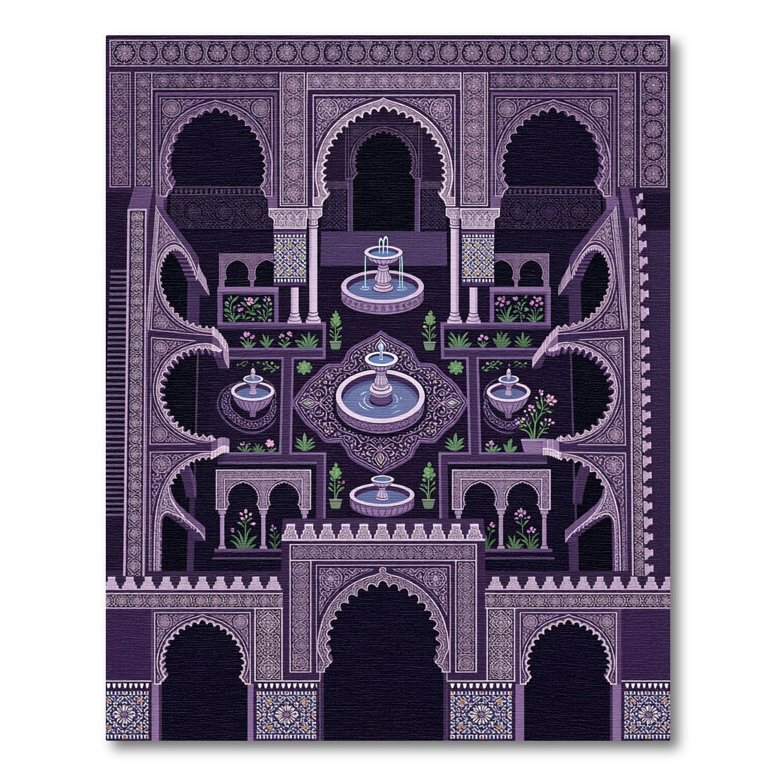 Ornate Purple Courtyard Fountain Rug