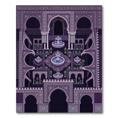 Ornate Purple Courtyard Fountain Rug