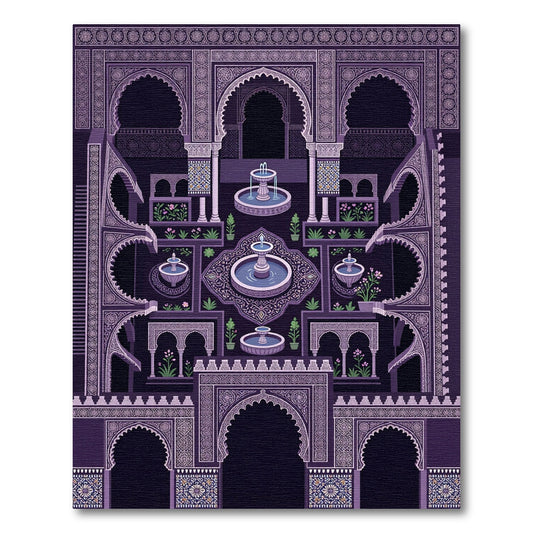 Ornate Purple Courtyard Fountain Rug