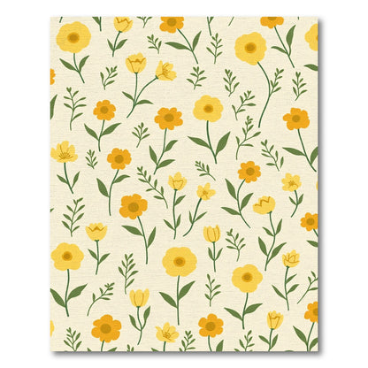 Golden Yellow Floral Bloom Arrangement Rug