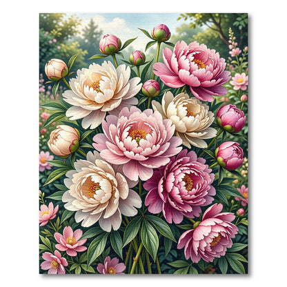 Blushing Peony Garden Floral Bouquet Rug