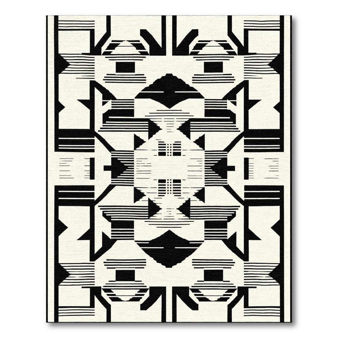 Bold Black Ivory Geometric Architecture Rug