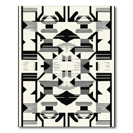 Bold Black Ivory Geometric Architecture Rug