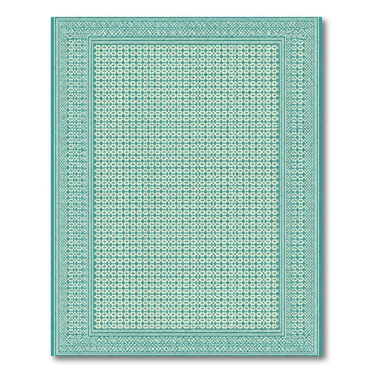 Teal Geometric Interlocking Circles Motif Rug