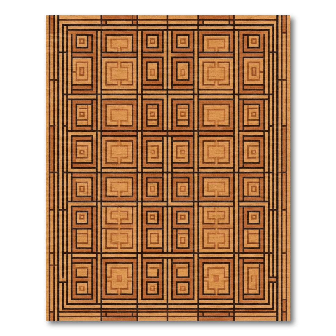 Modern Geometric Wood Inlay Rug