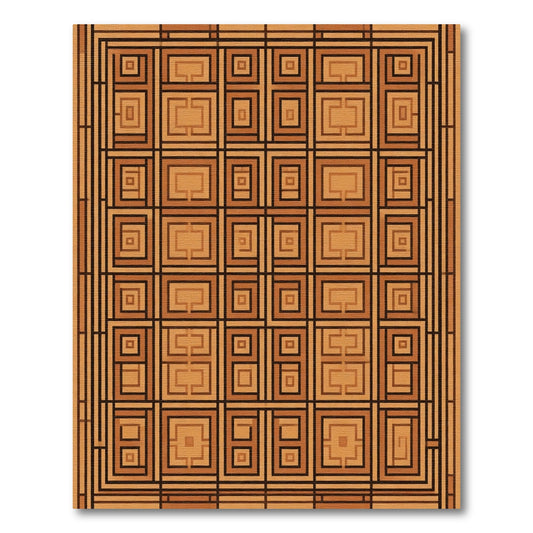 Modern Geometric Wood Inlay Rug