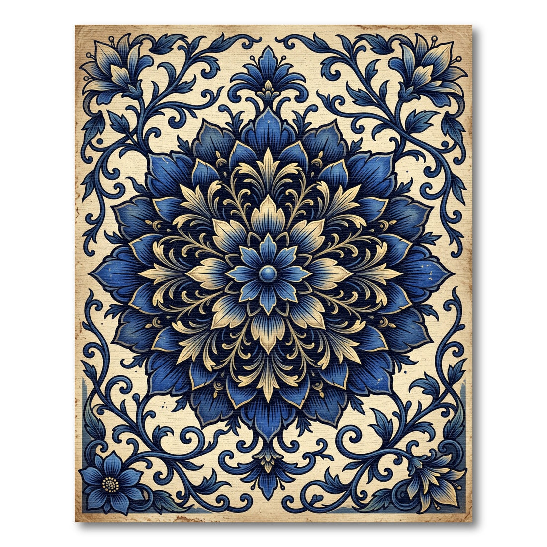 Intricate Blue Floral Medallion Rug
