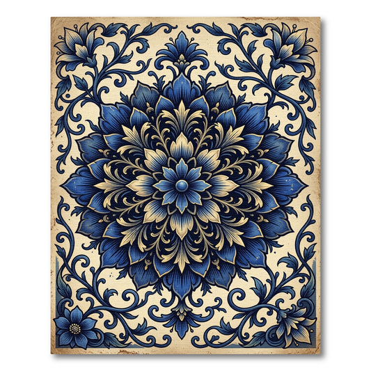 Intricate Blue Floral Medallion Rug