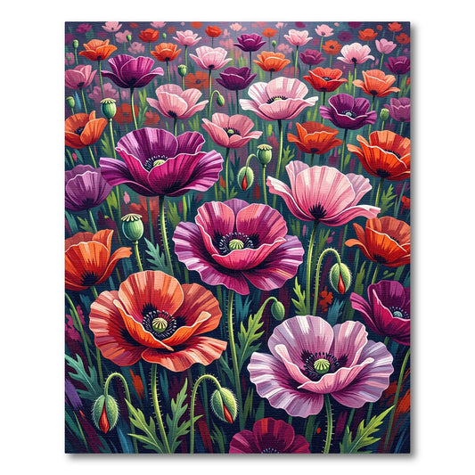 Vibrant Poppy Field Floral Medley Rug