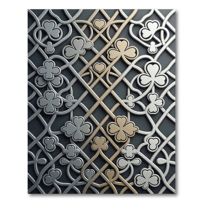 Metallic Silver Gold Clover Intertwined Lattice Rug