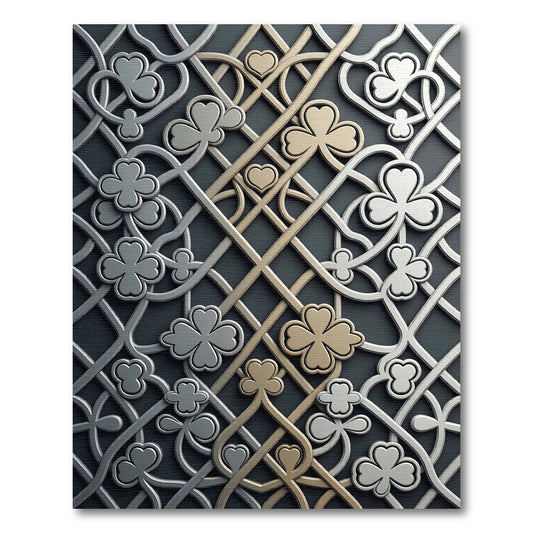 Metallic Silver Gold Clover Intertwined Lattice Rug