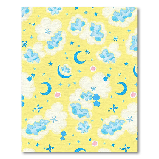 Dreamy Yellow Moon Star Clouds Rug