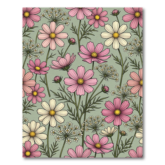 Soft Dusty Green Cosmos Flower Bouquet Rug