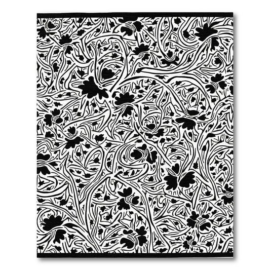 Black White Floral Vine Intricate Rug