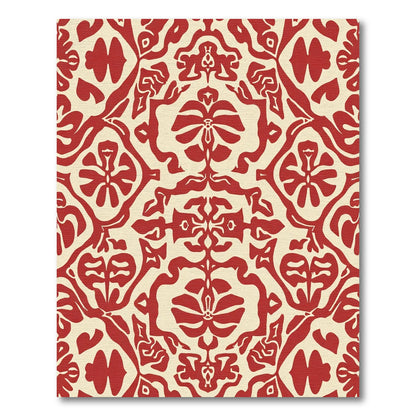 Crimson Ivory Damask Floral Rug