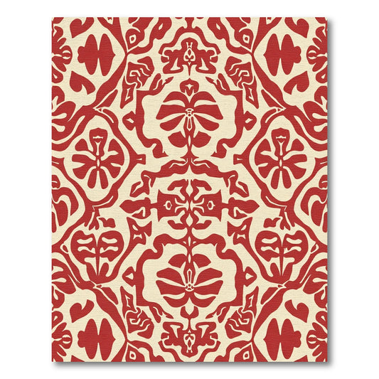 Crimson Ivory Damask Floral Rug