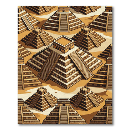 Golden Aztec Pyramid Geometric Terracotta Landscape Rug