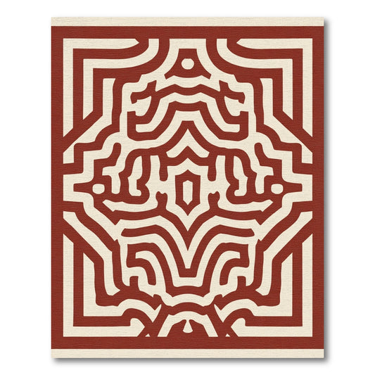 Crimson Cream Abstract Labyrinth Rug