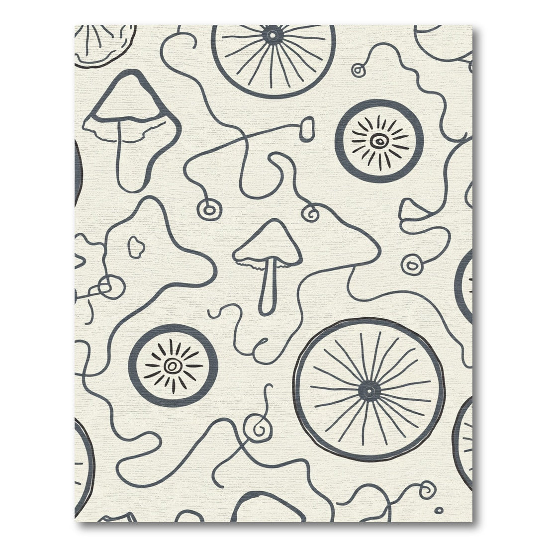 Cream Dark Mushroom Whimsical Wheel Rug