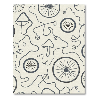 Cream Dark Mushroom Whimsical Wheel Rug