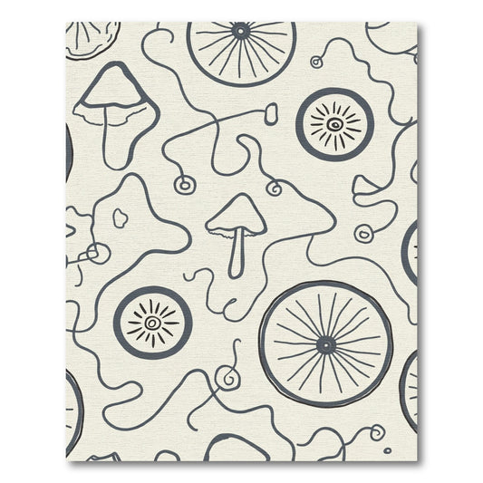 Cream Dark Mushroom Whimsical Wheel Rug