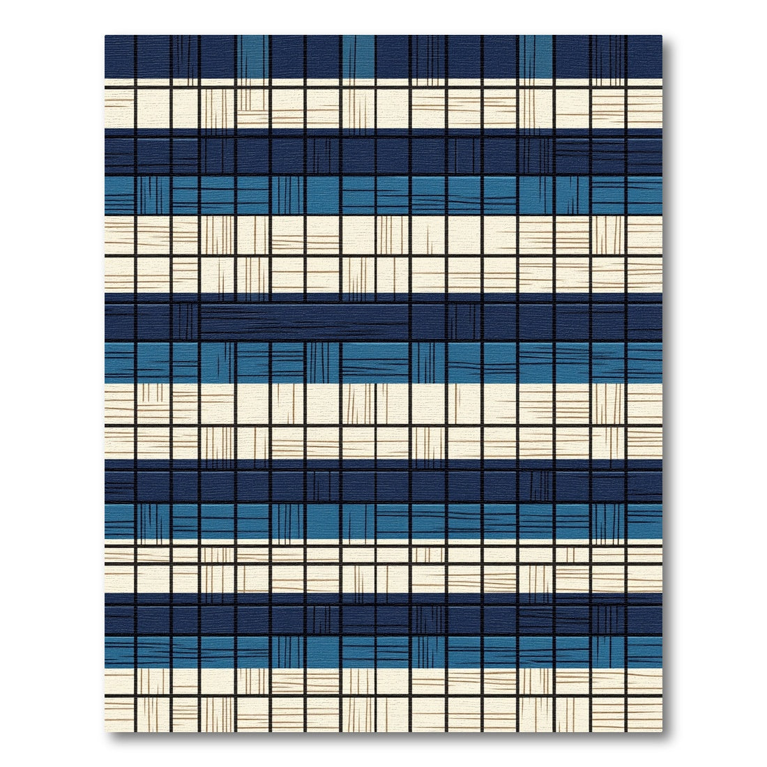 Navy and Cream Plaid Grid Woven Rug