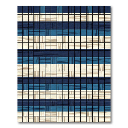 Navy and Cream Plaid Grid Woven Rug