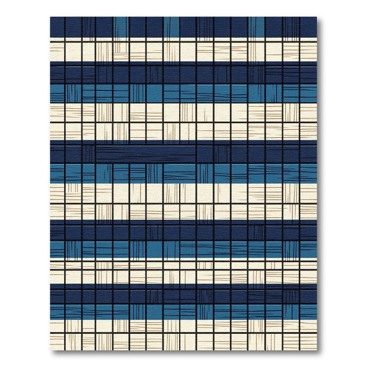 Navy and Cream Plaid Grid Woven Rug