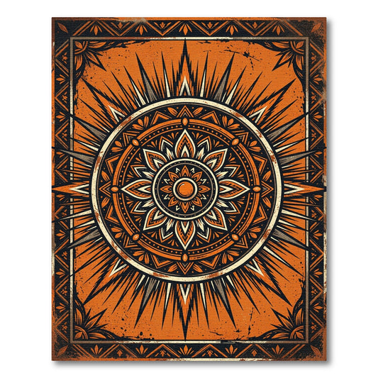 Bold Orange Sunburst Mandala Rug