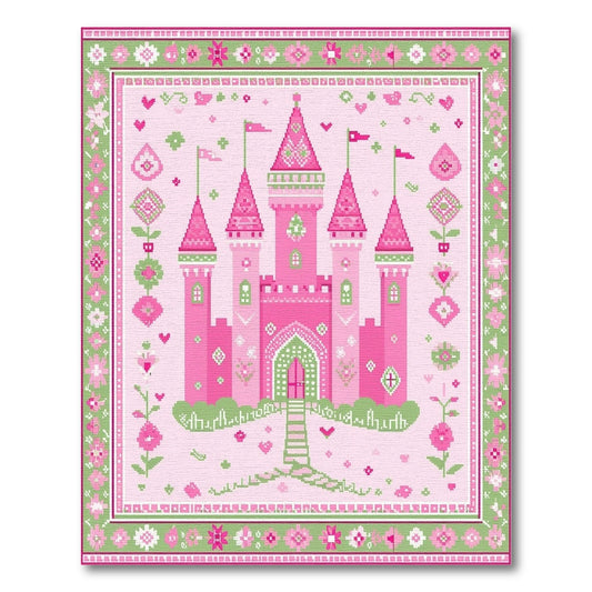 Whimsical Pink Green Castle Floral Rug